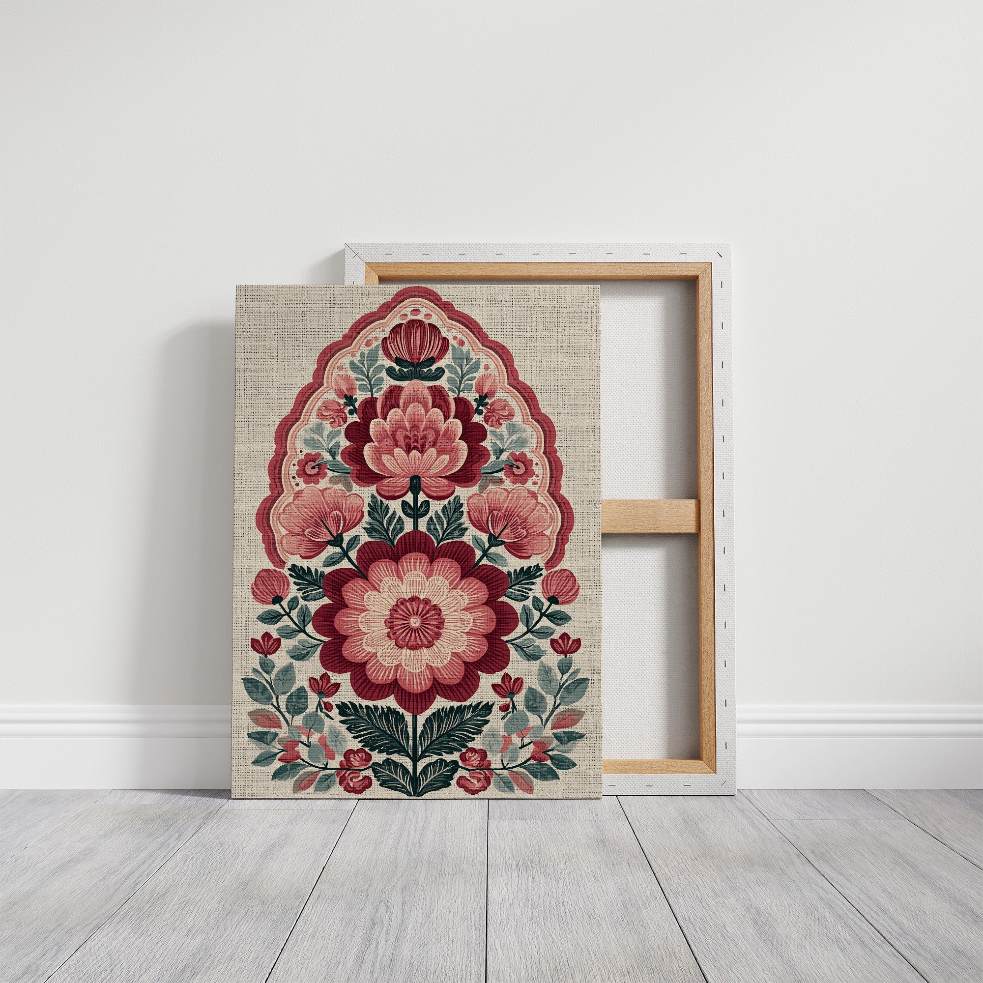 Crimson Bloom: A Folk Floral Medallion