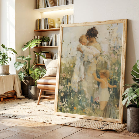Mother and Children in the Summer Meadow