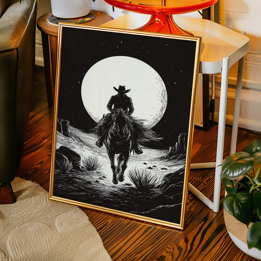 Lone Rider Under a Full Moon