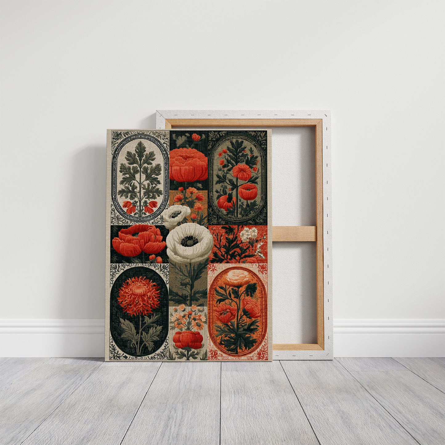 Botanical Patchwork in Red and Ink