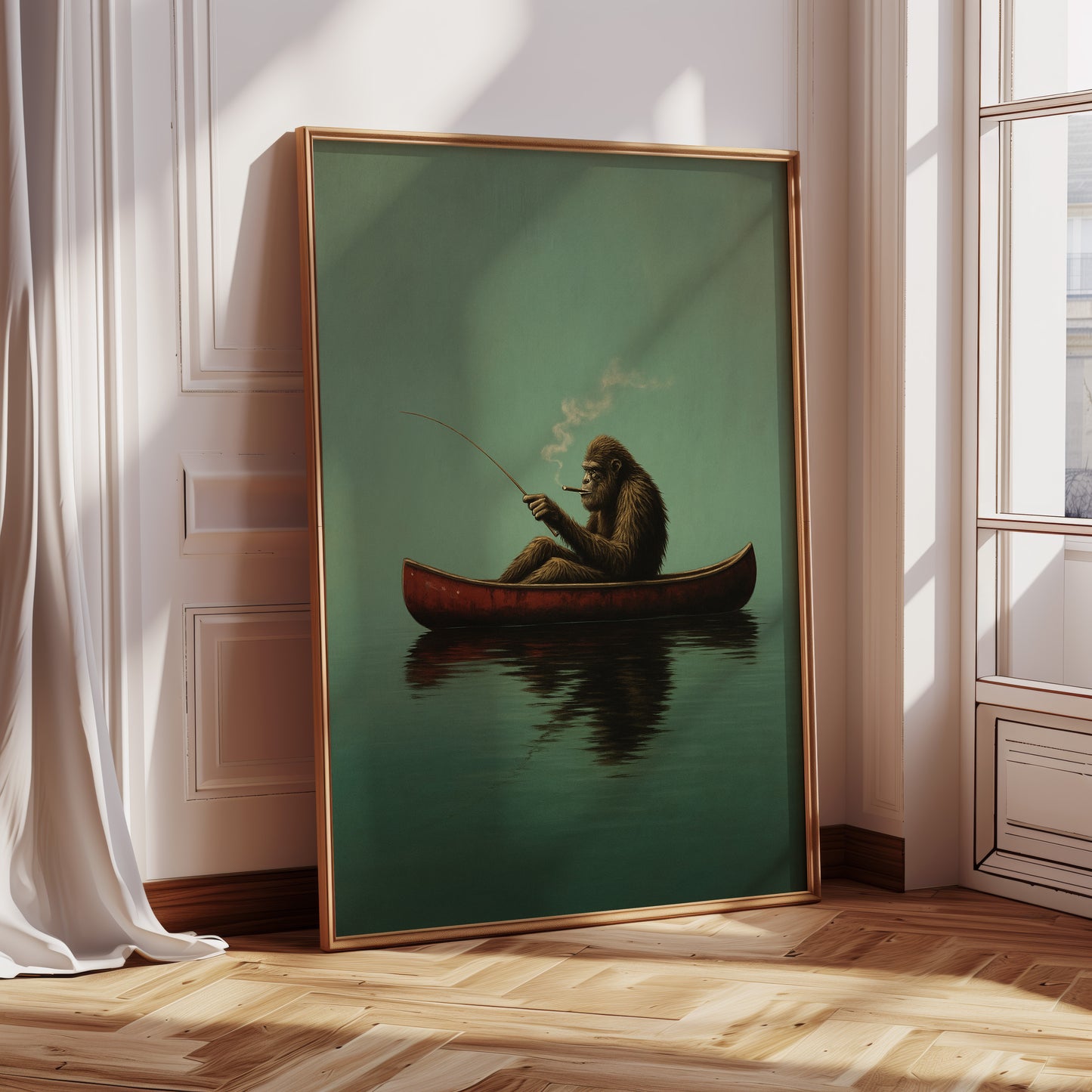 Fishing Ape in a Red Canoe