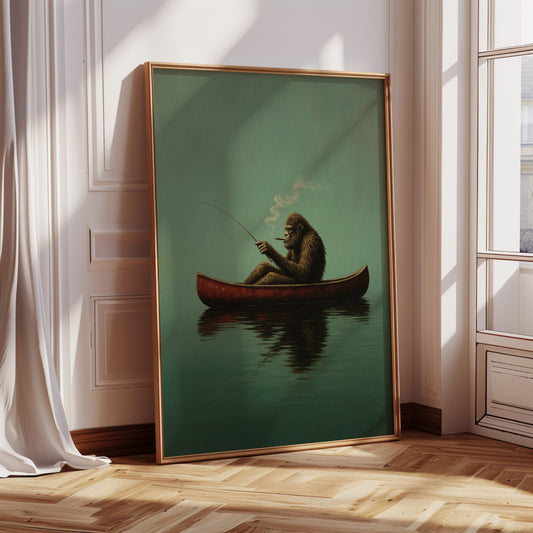 Fishing Ape in a Red Canoe