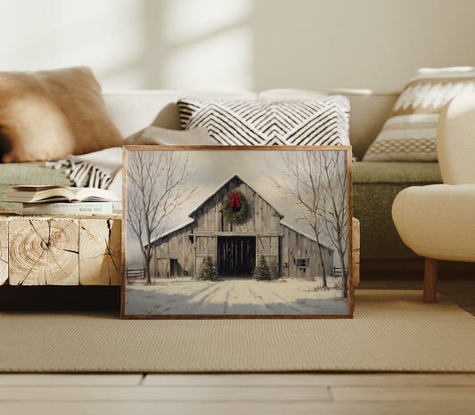 Winter Barn Wears Holiday Red