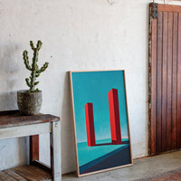 Red Pillars Against Turquoise Sky