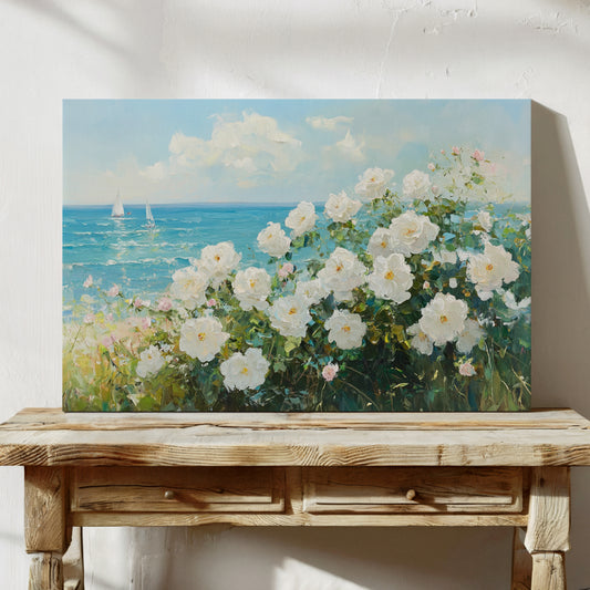 Coastal Roses Dance With Sailboats