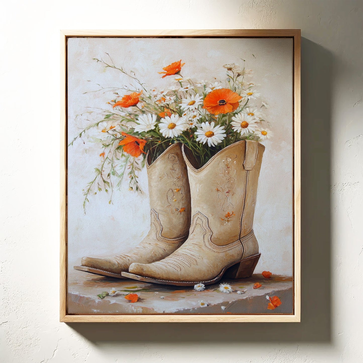 Rustic Western Charm – Cowboy Boots & Wildflowers Wall Art