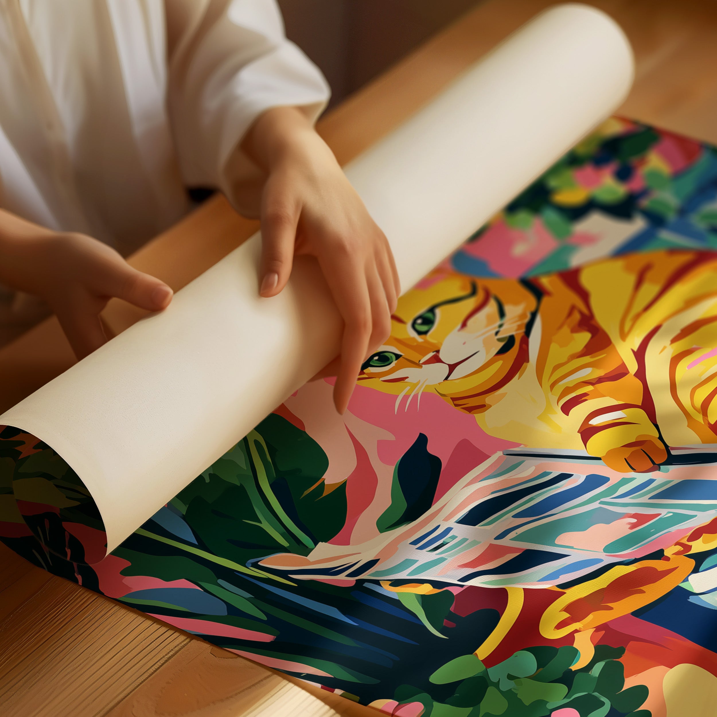 Feline Literary Moment in Vibrant Jungle