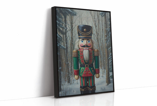 Nutcracker Stands Watch In Winter Woods