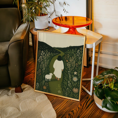 The Shepherd and the Lamb Floral Path Print