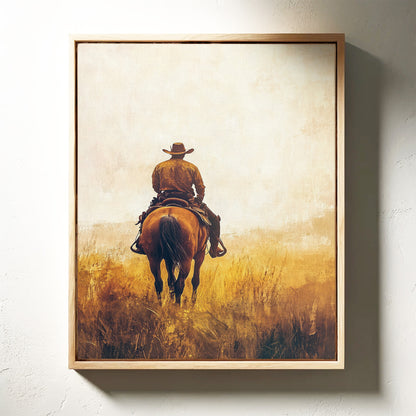 Lone Cowboy on Horseback – Rustic Western Wall Art