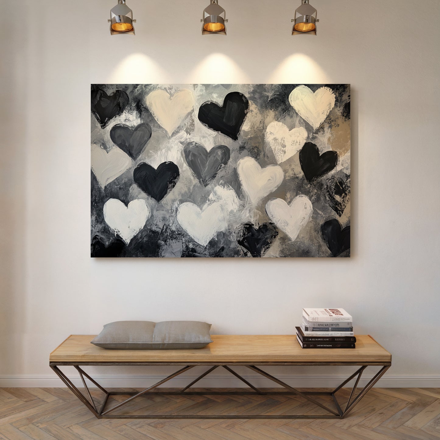 Hearts Dance Through Monochrome Mist