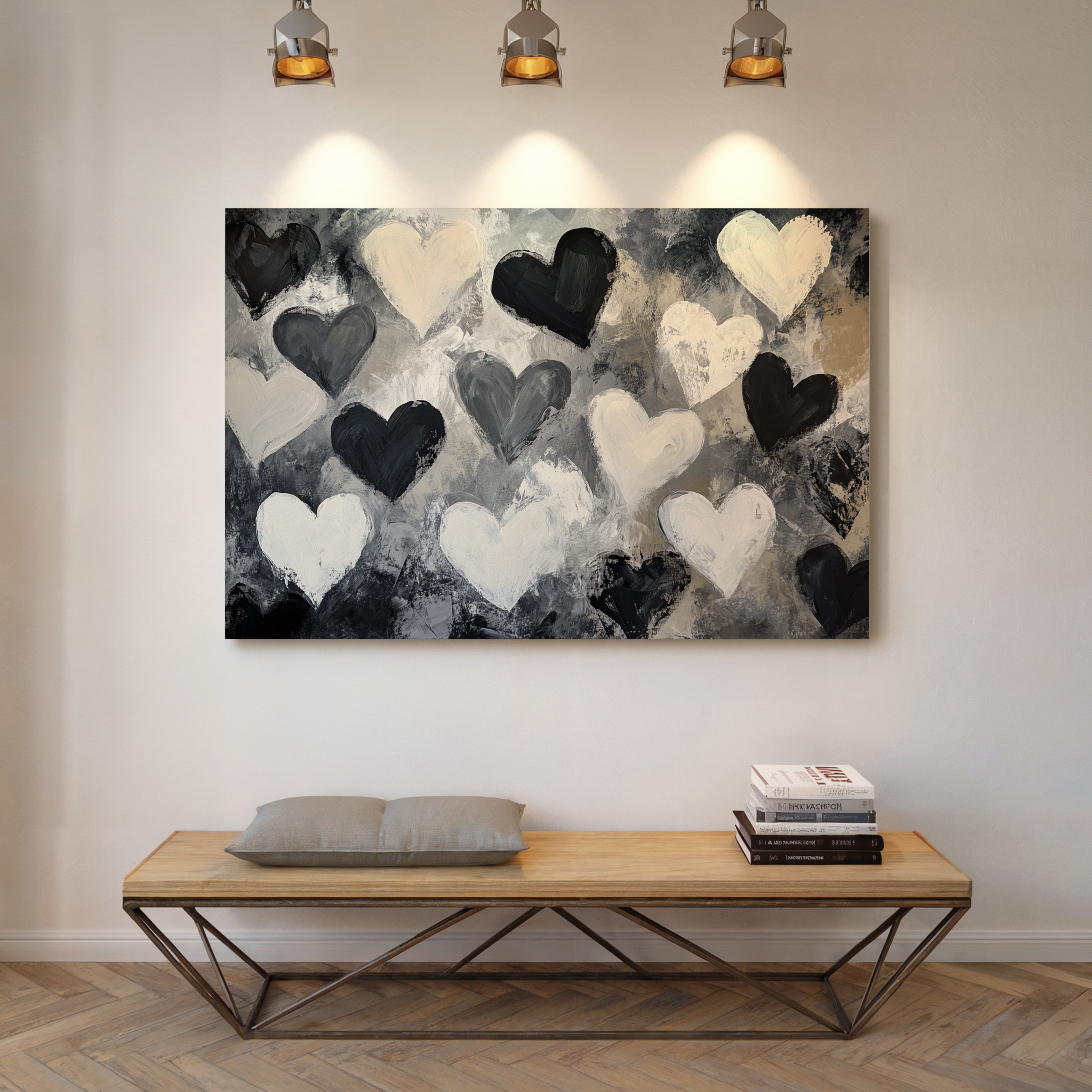 Hearts Dance Through Monochrome Mist