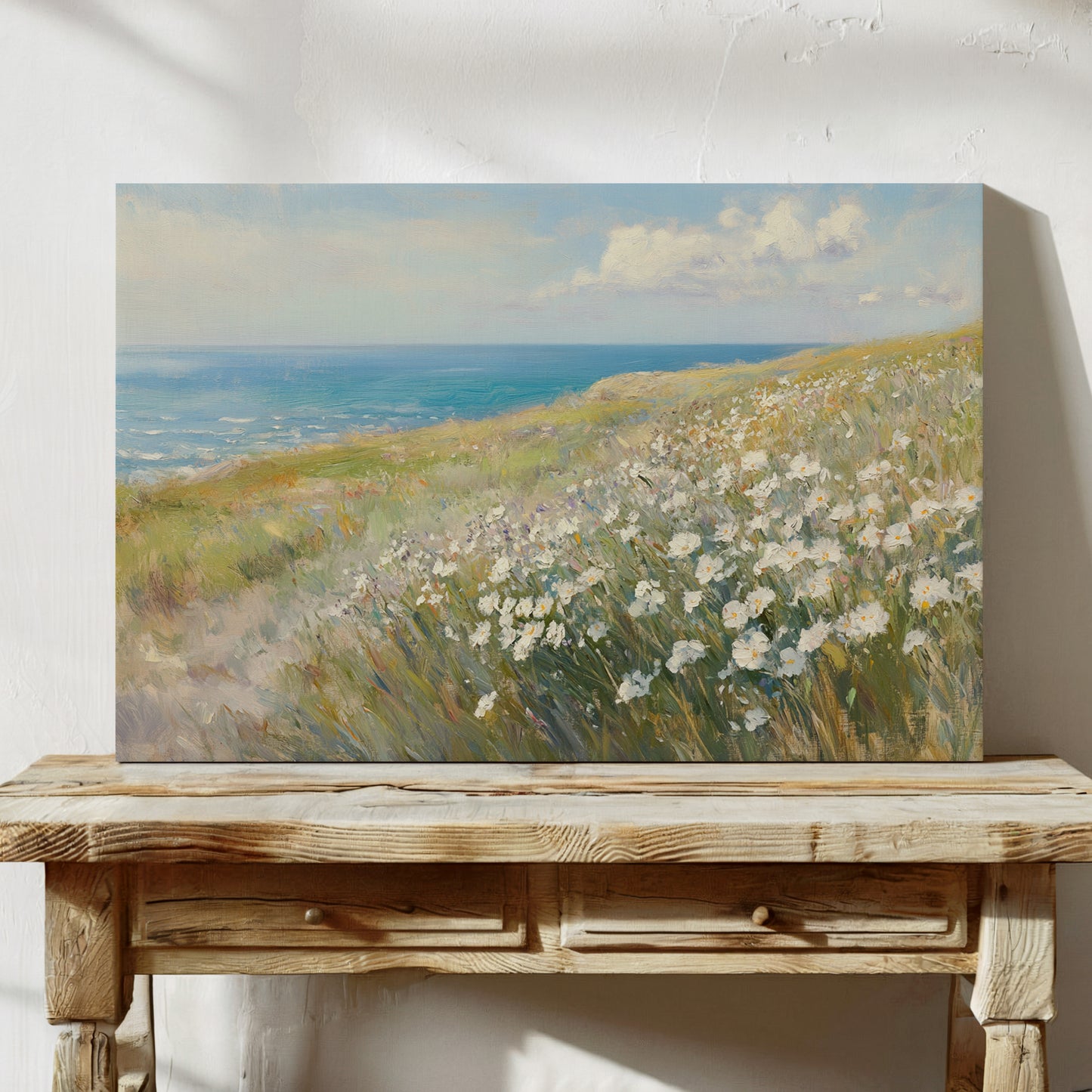 Coastal Daisies Dance Above Azure Waves