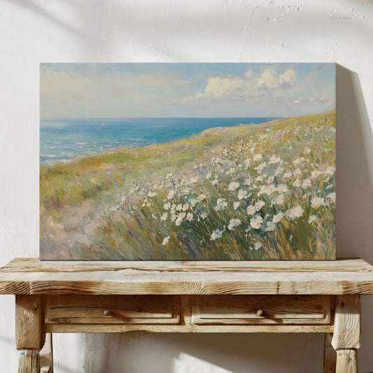 Coastal Daisies Dance Above Azure Waves