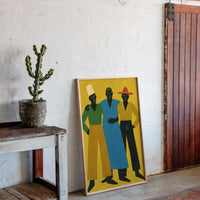 Three Figures Stand In Golden Light