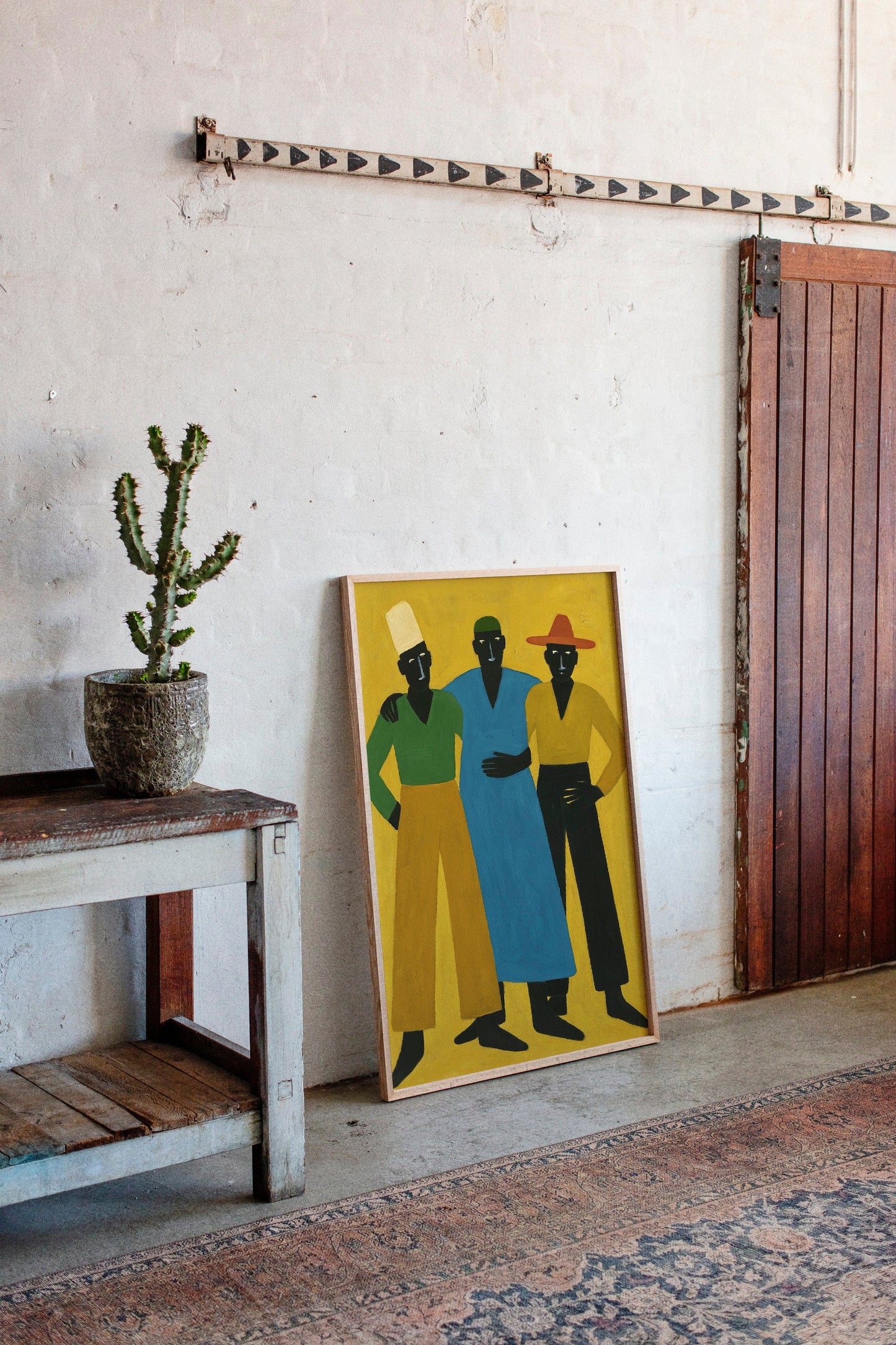 Three Figures Stand In Golden Light