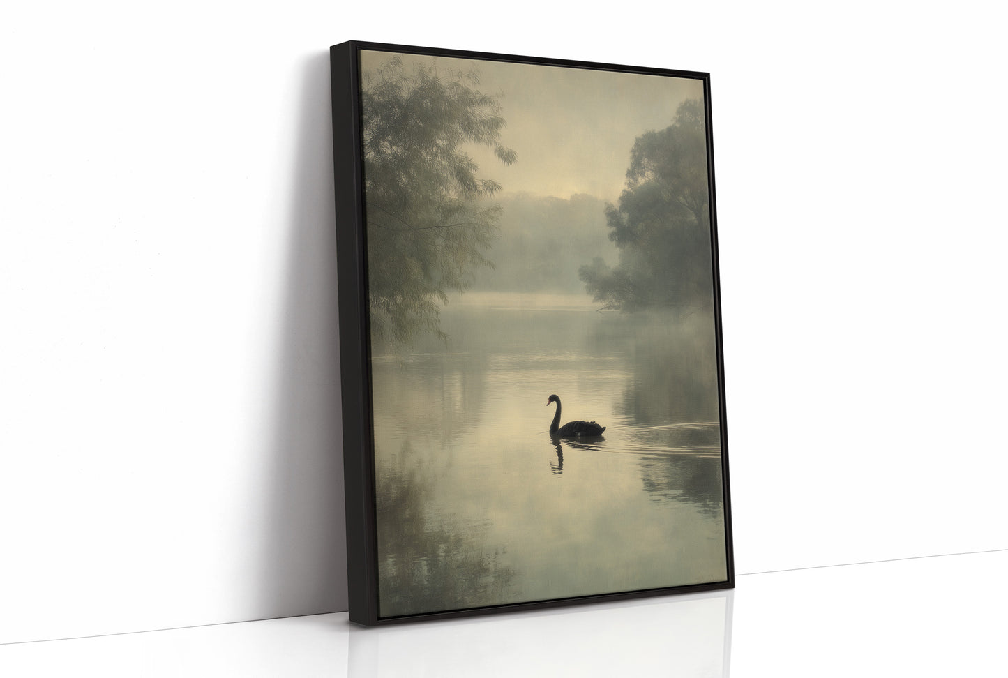 Lone Swan Crosses Misty Waters