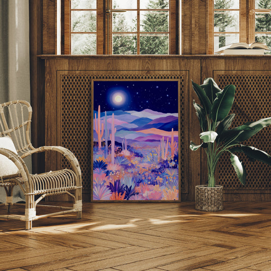 Moonlit Saguaros Dance In Lavender