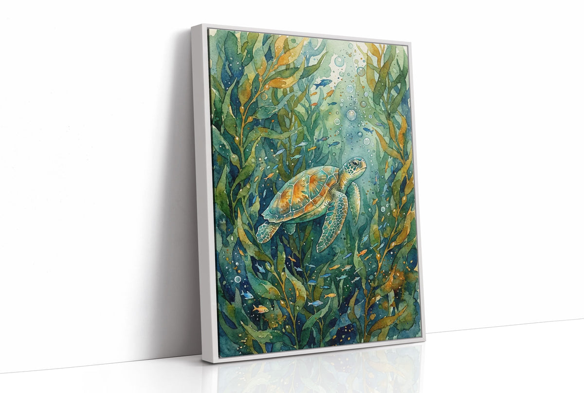 Kelp Forest Wanderer: Watercolor Sea Turtle