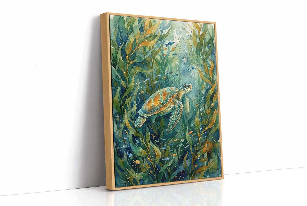Kelp Forest Wanderer: Watercolor Sea Turtle
