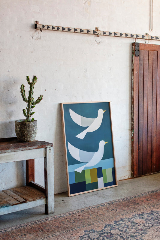 Peace Doves Above Geometric Fields