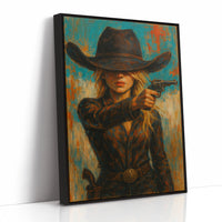 Western Grit: Cowgirl With Revolver Canvas Art