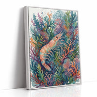 Coral Thicket Sentinel: Watercolor Shrimp Study