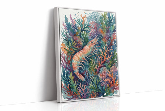 Coral Thicket Sentinel: Watercolor Shrimp Study