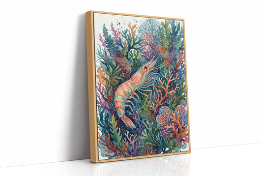 Coral Thicket Sentinel: Watercolor Shrimp Study