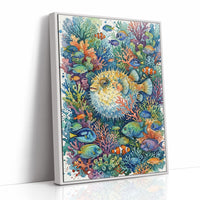 Puffed Up: Watercolor Pufferfish Reef Scene