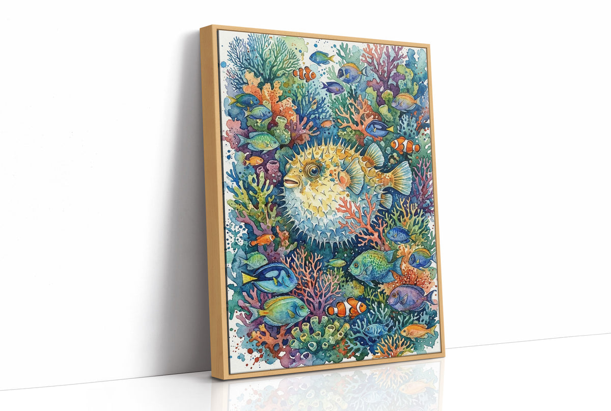 Puffed Up: Watercolor Pufferfish Reef Scene