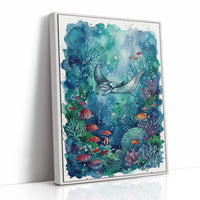 Silent Glide: Watercolor Manta Ray Reef Scene