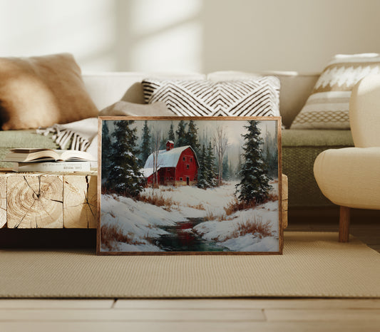 Red Barn Rests In Winter's Grace