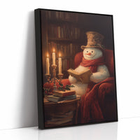 Snowman's Library On Winter Night