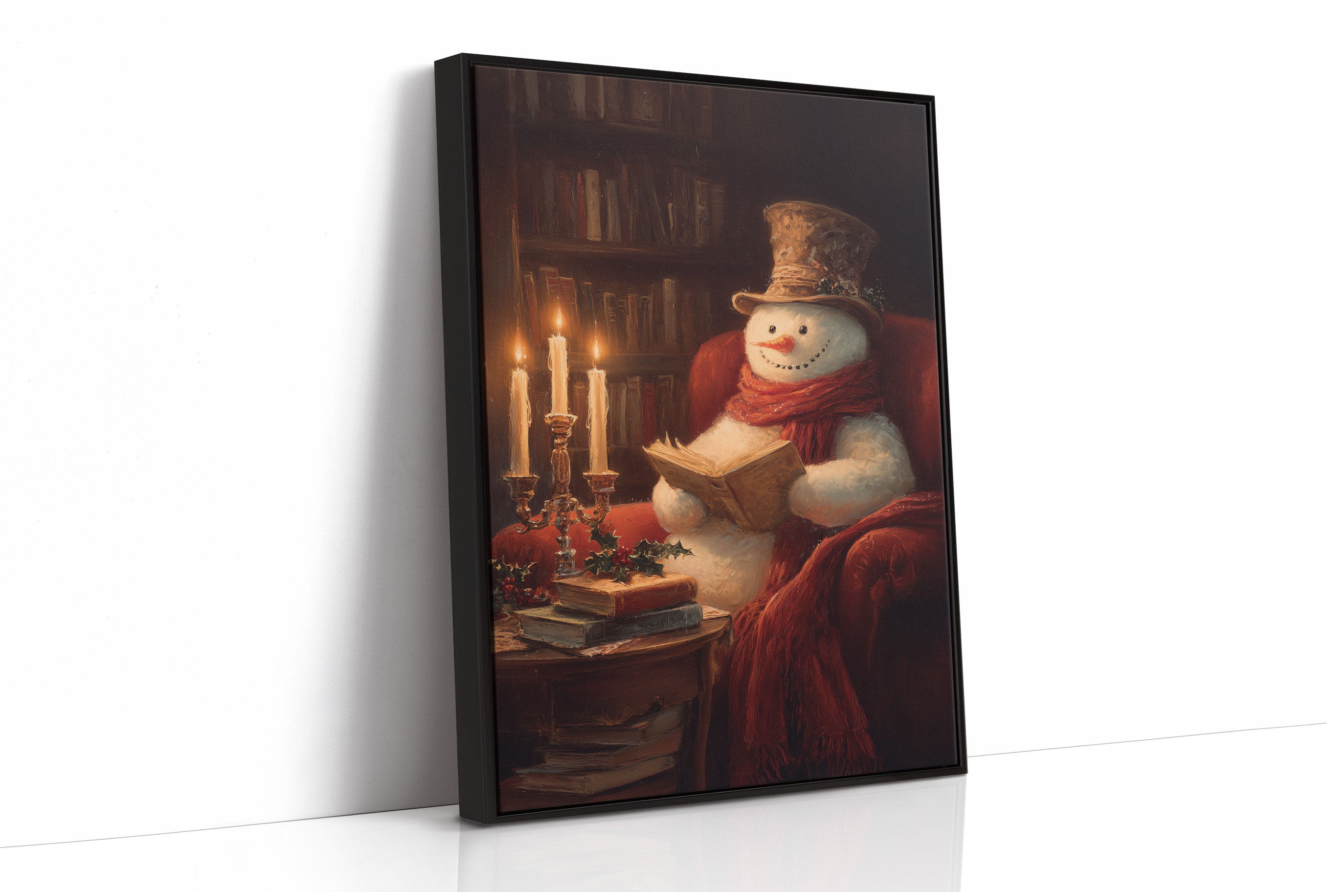 Snowman's Library On Winter Night