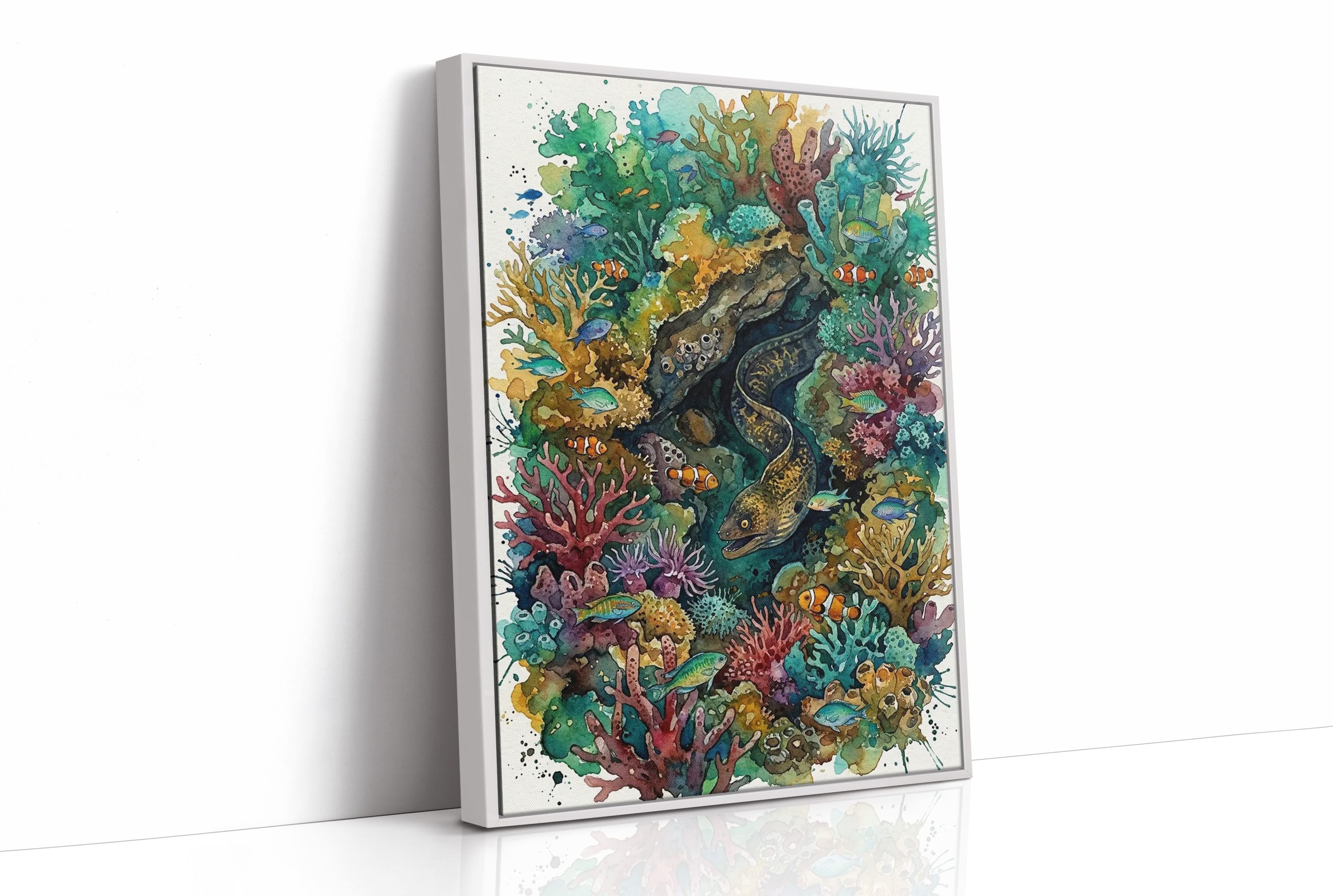 Reef Hideaway: Watercolor Moray Eel Study