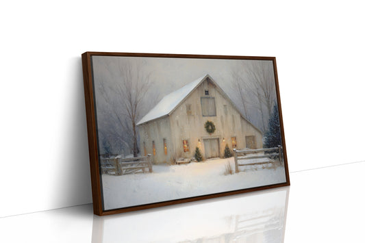 Snowfall Dreams Against Rustic Warmth