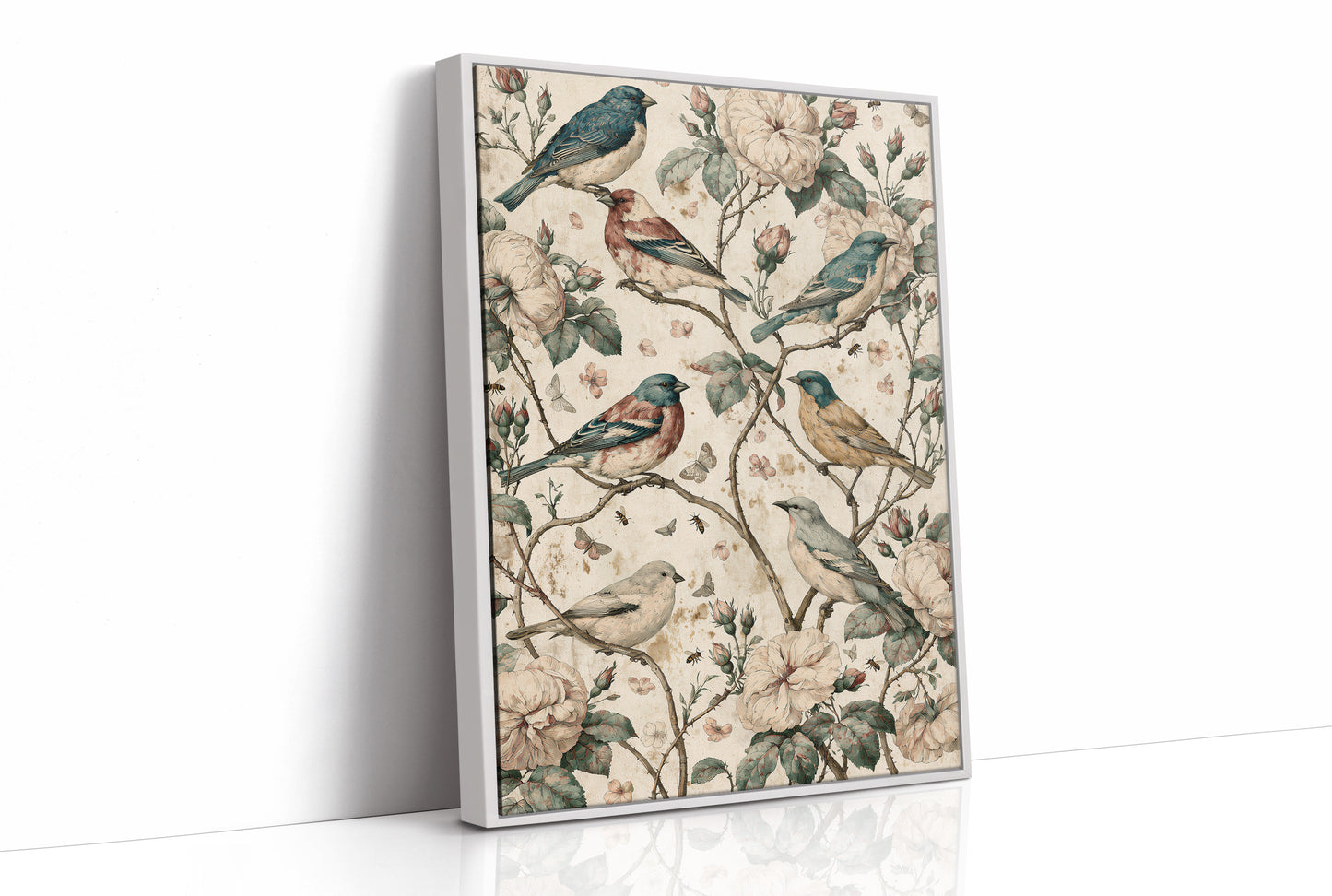 Six Finches, One Rose Bush