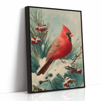 Crimson Wings Against Winter Pine