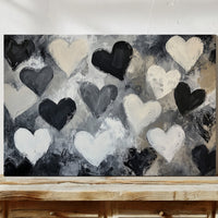 Hearts Dance Through Monochrome Mist