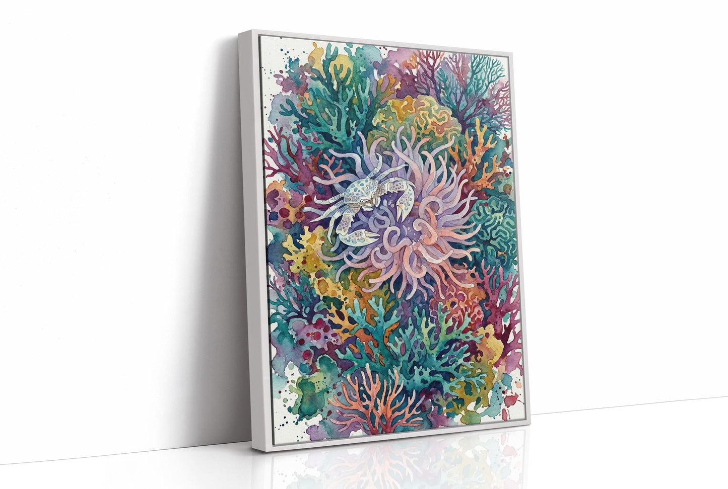 Anemone Hideout: Watercolor Speckled Crab Study