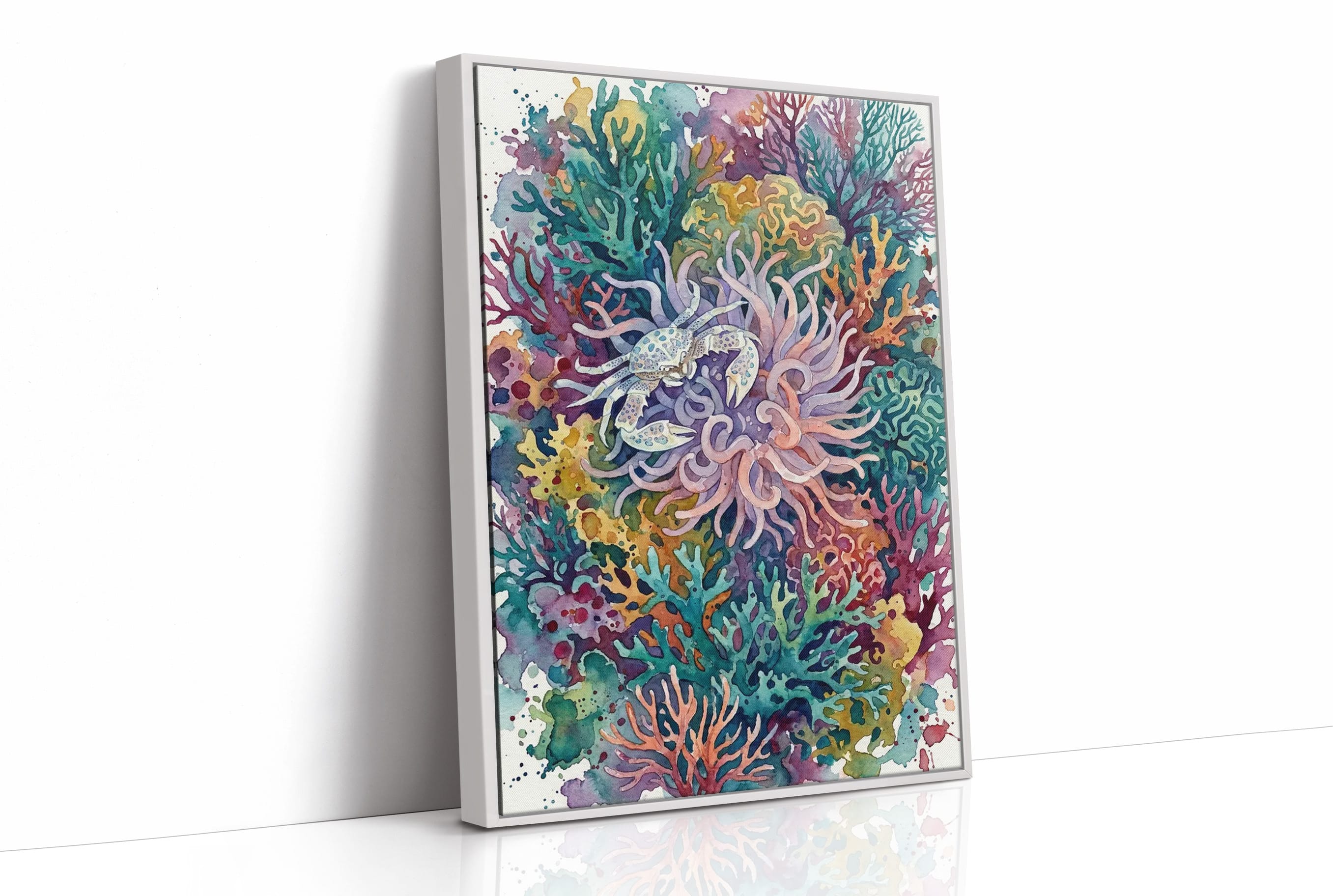Anemone Hideout: Watercolor Speckled Crab Study