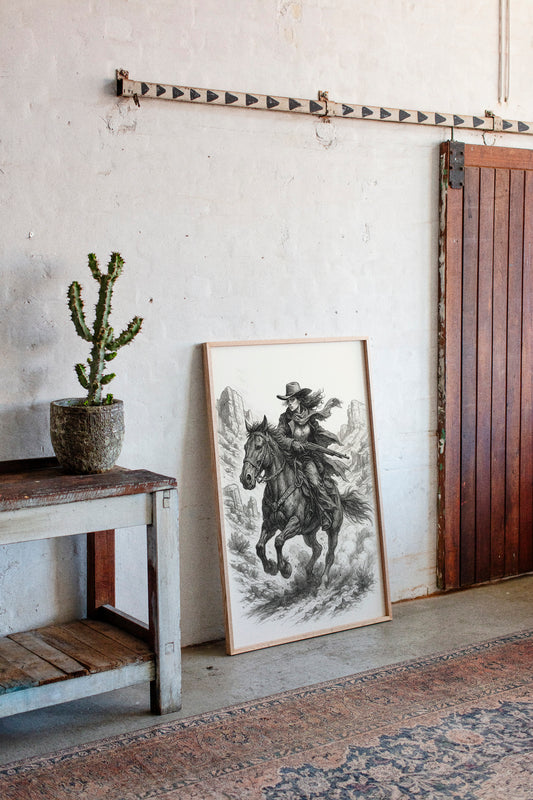 Grit & Dust – Cowgirl Outlaw Western Sketch Print