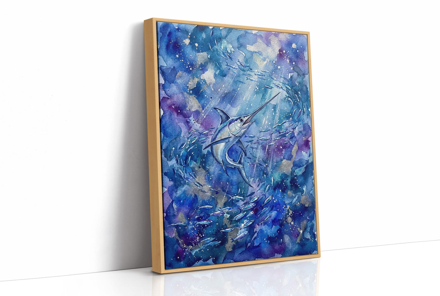 Bait Ball Chase: Watercolor Marlin Study