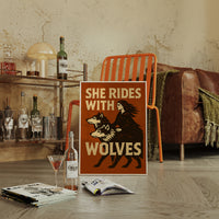 She Rides With Wolves Rustic Art Print