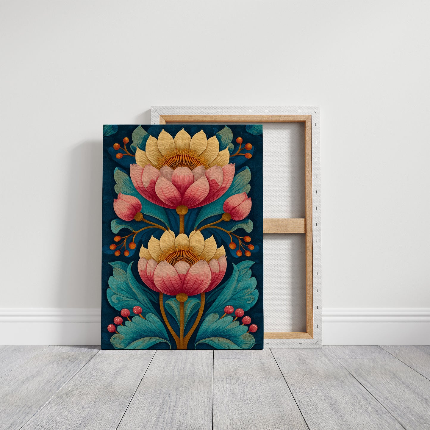 Folk Blooms on Deep Blue