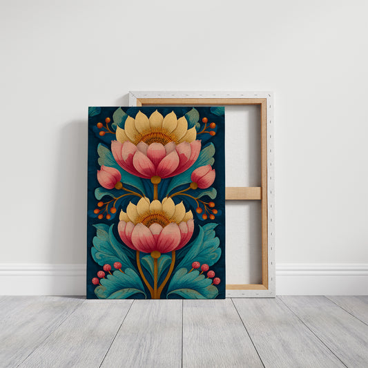 Folk Blooms on Deep Blue