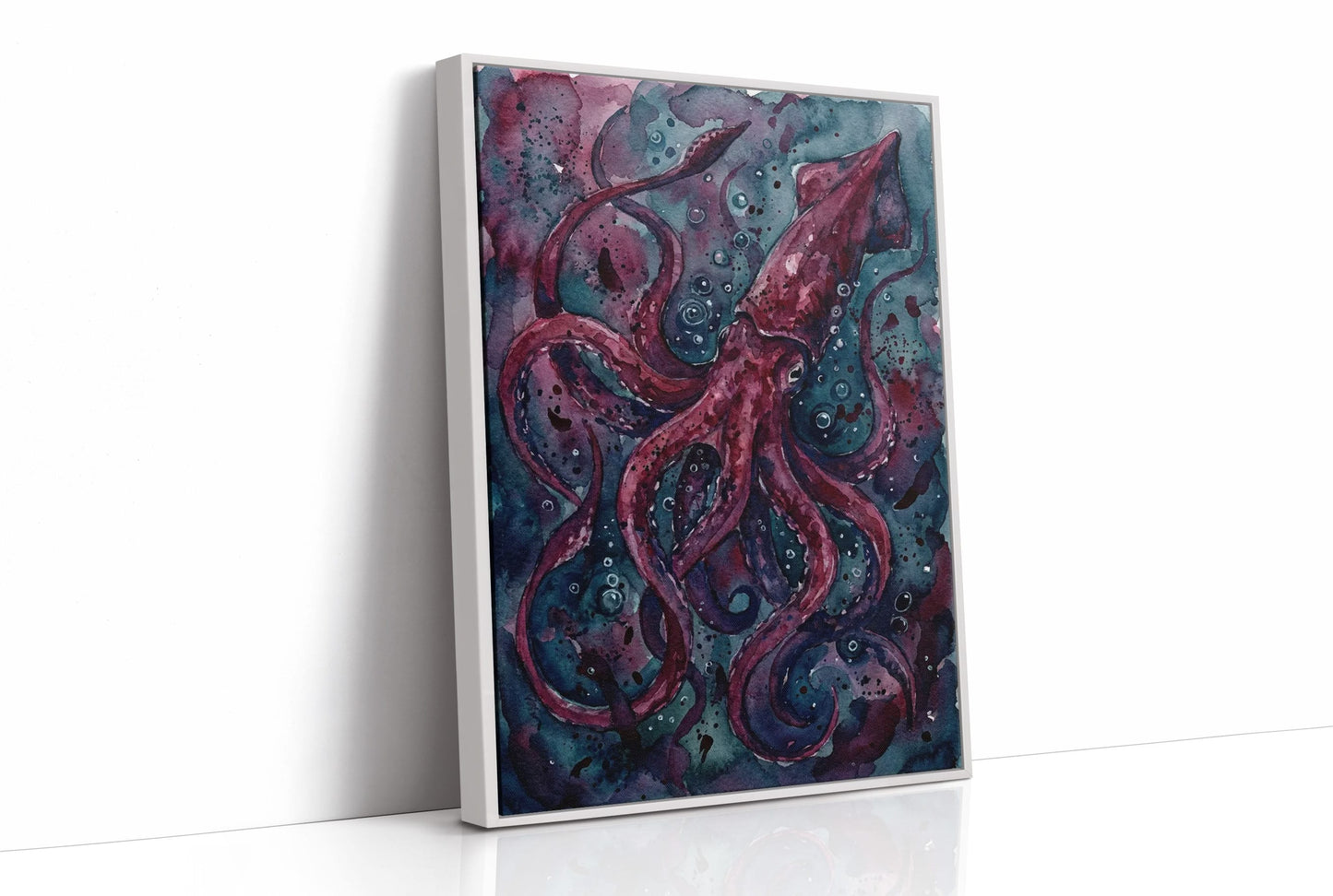 Crimson Depths: Watercolor Giant Squid Study