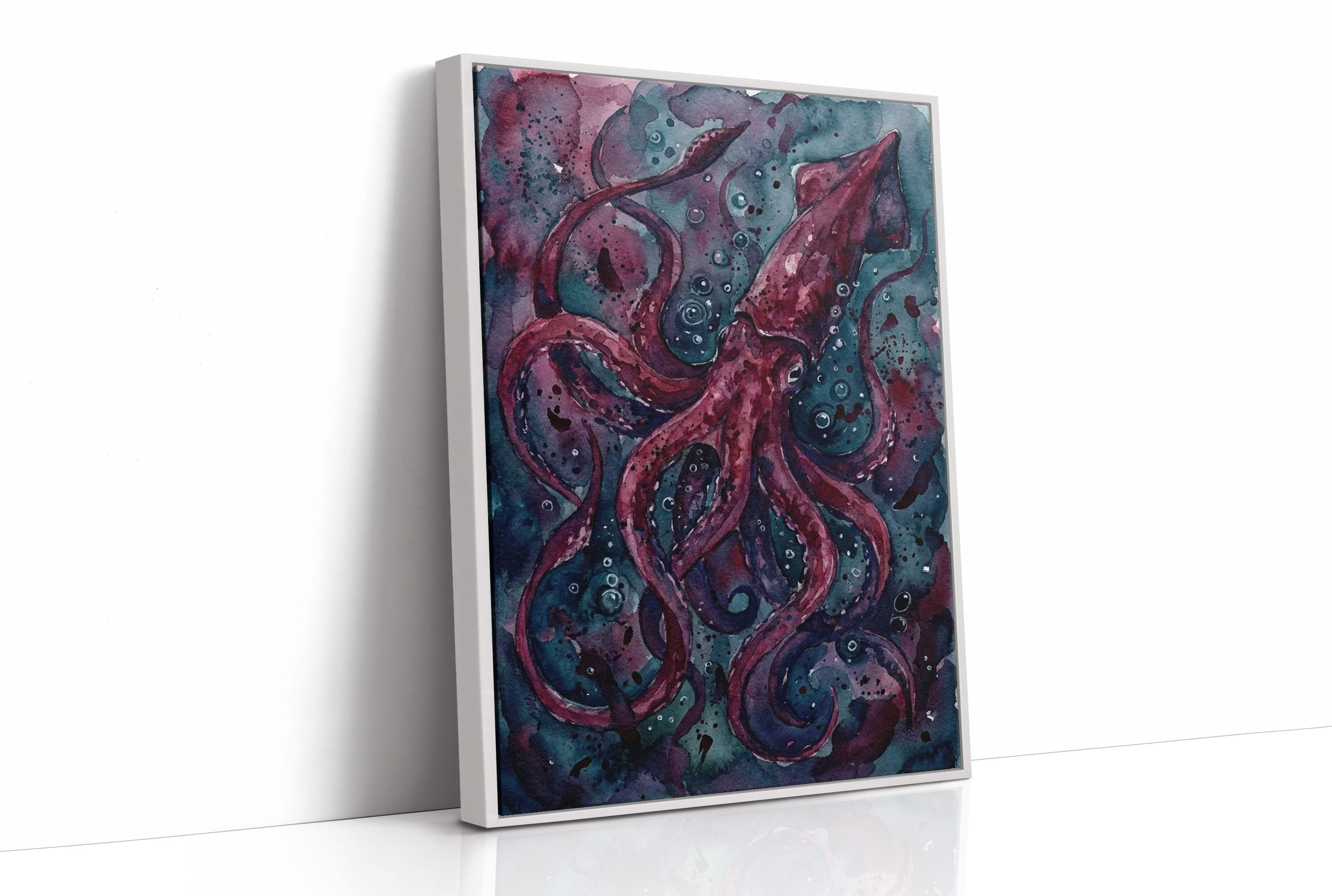 Crimson Depths: Watercolor Giant Squid Study