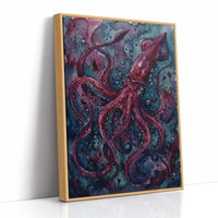 Crimson Depths: Watercolor Giant Squid Study